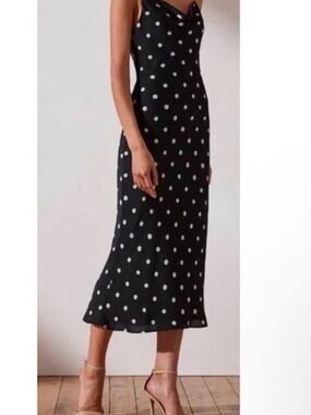 Shona Joy Black & White Polka Dot Slip Midi Dress